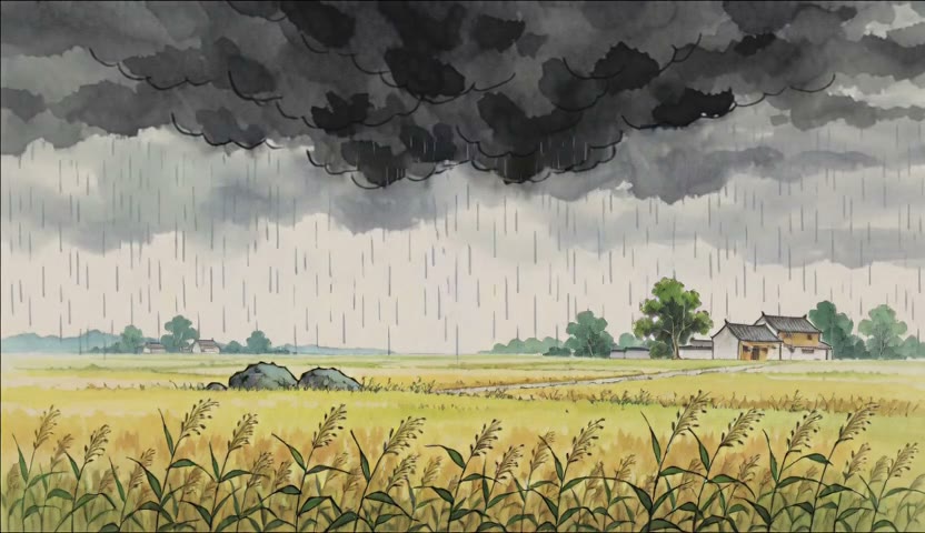麦田长云雨幕 · 雨丝缓落15s（无声）