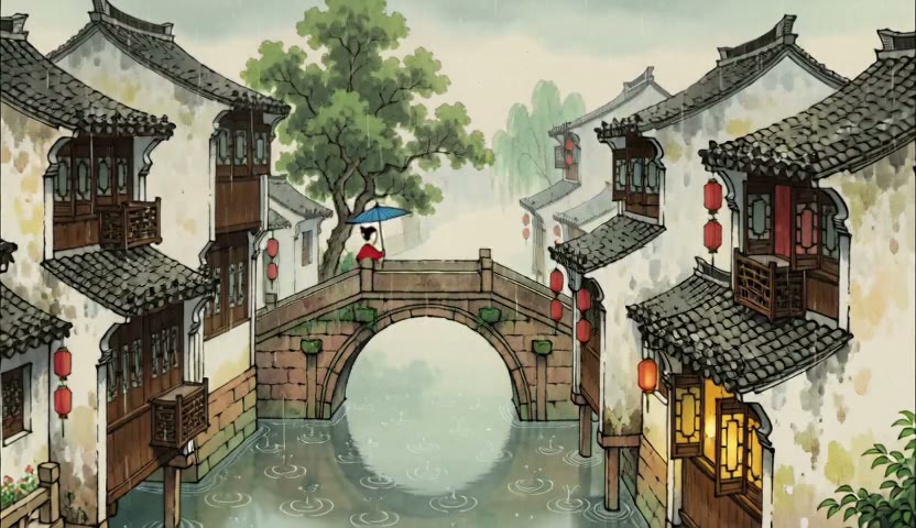 雨天水乡 · 红伞过桥15s（无声）