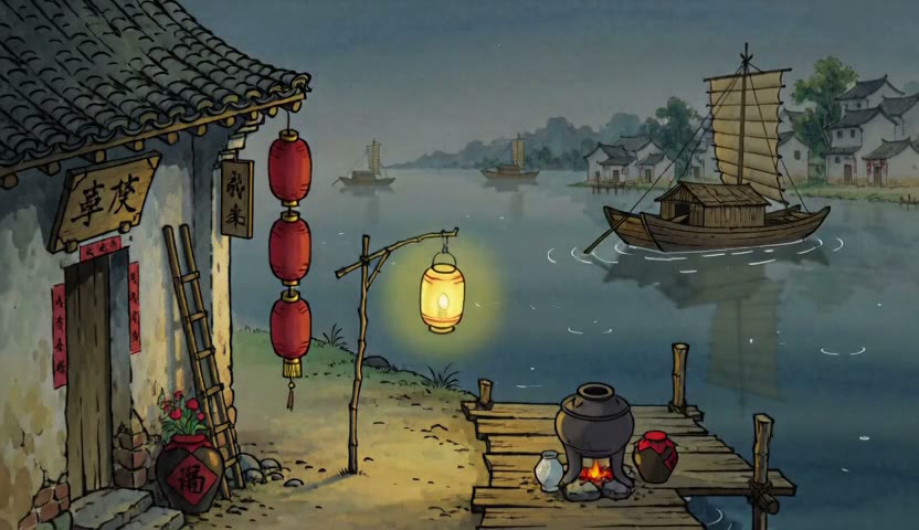 渔村晨光 · 一灯一烟15s（无声）