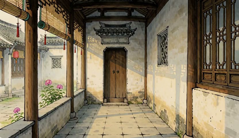 白墙长影 · 廊后金影15s（无声）