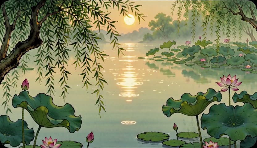 晨光荷池 · 碎金落盘15s（无声）