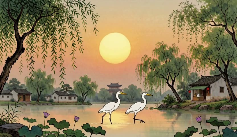 晨水双鹭 · 水线如镜15s（无声）